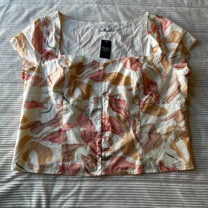 NWT Abercrombie & Fitch Women’s Floral Linen Blend Top XL Pink Orange White Crop